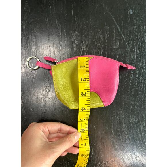 ILI Leather- mini keychain wallet pouch- green hot pink- lady silhouette- zips - Picture 5 of 6